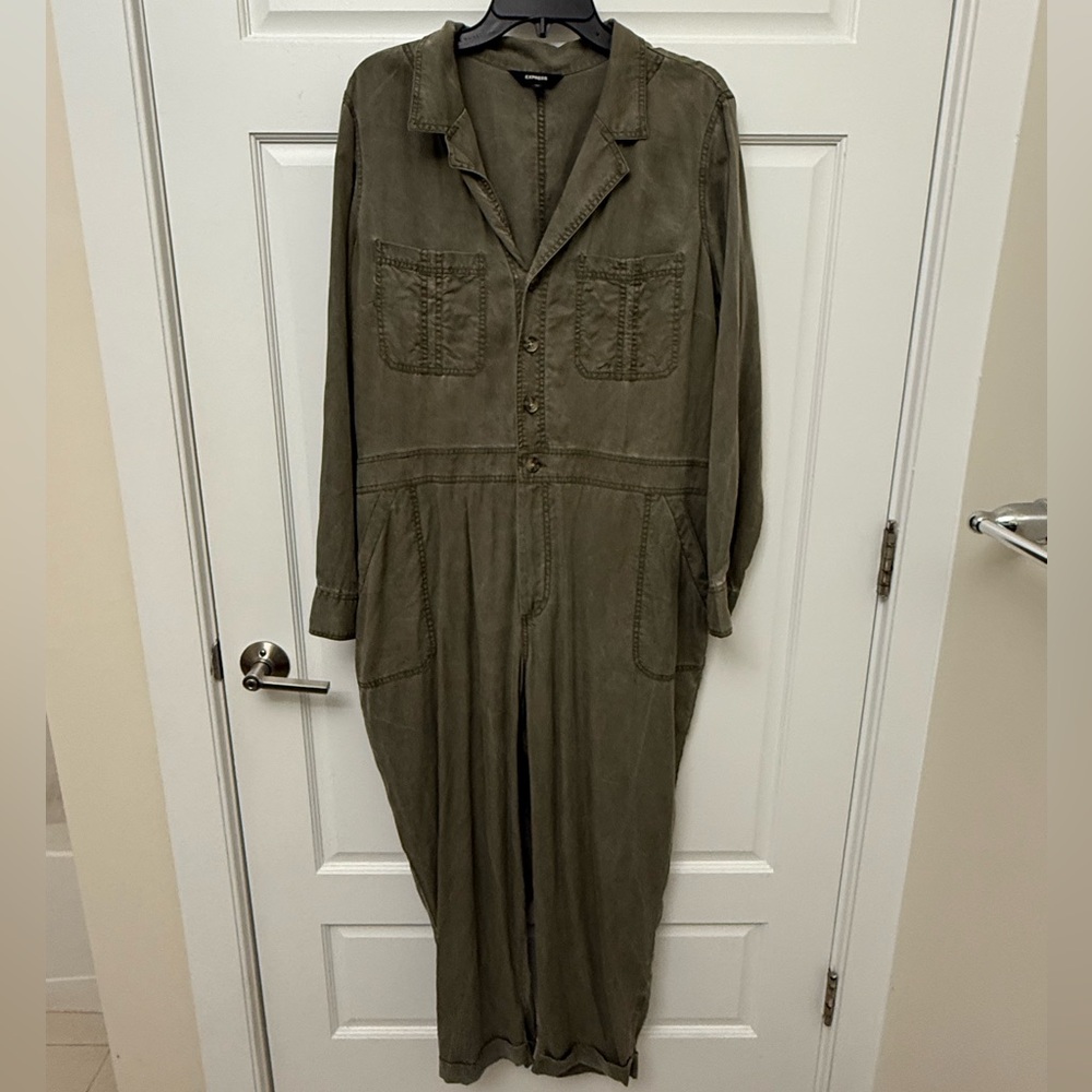 Express Khaki Button-Up Jumpsuit